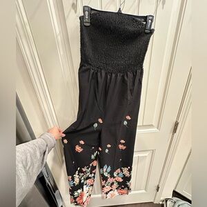 Black Strapless Floral Jumpsuit